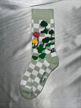 Louis Vuitton Green Checkered Floral Crew Socks🔥New!